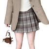 Retro Wool Blend Plaid Midi Skirt: Autumn/Winter, Plus Size, Pleated A-Line, Tummy Control, Anti-Exposure Mini Skirt