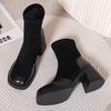 2025 Retro Chunky Heel Sockenstiefel: Damen Stiefeletten im britischen Stil mit hohen Absätzen und dicken Sohlen für Influencer