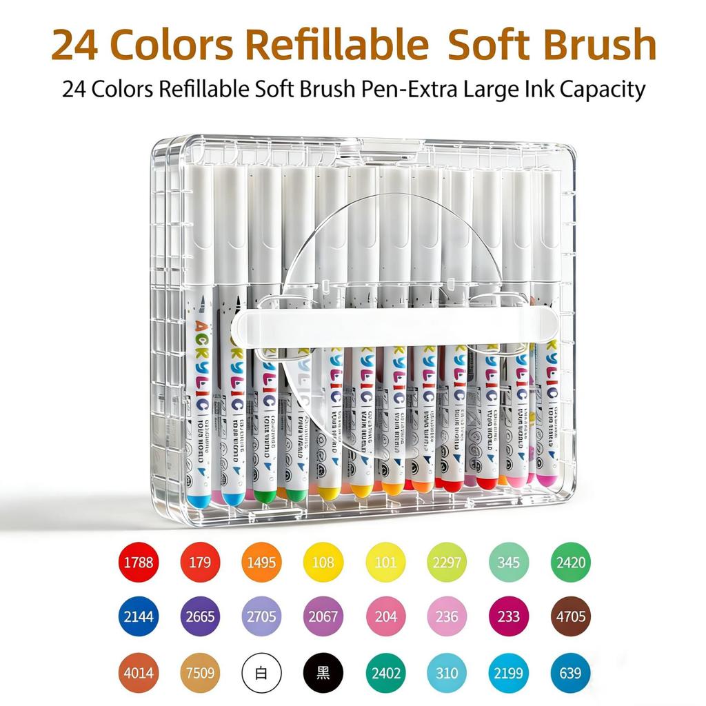 Automatic Ink Control Acrylic Paint Markers, 60/48/36/24 pcs Brush Tip Acrylic Paint Pens set with 60 professional color series