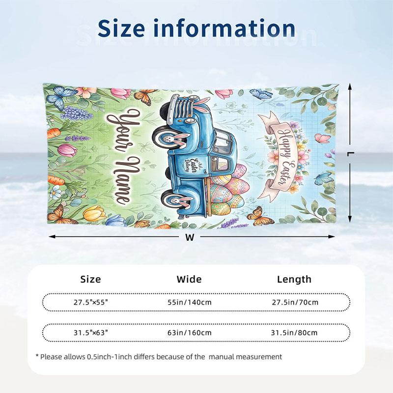 Easter Bunny Theme Beach Towel Personalized Custom Name & Text Soft Quick Dry Beach Towel for Swimming Travel