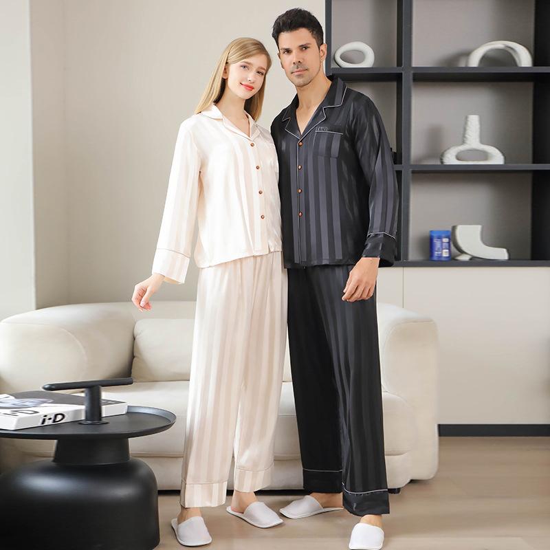 High-End Autumn/Winter Couple's Pajama Set - Men's Plus Size & Women's Long Sleeve with Pants