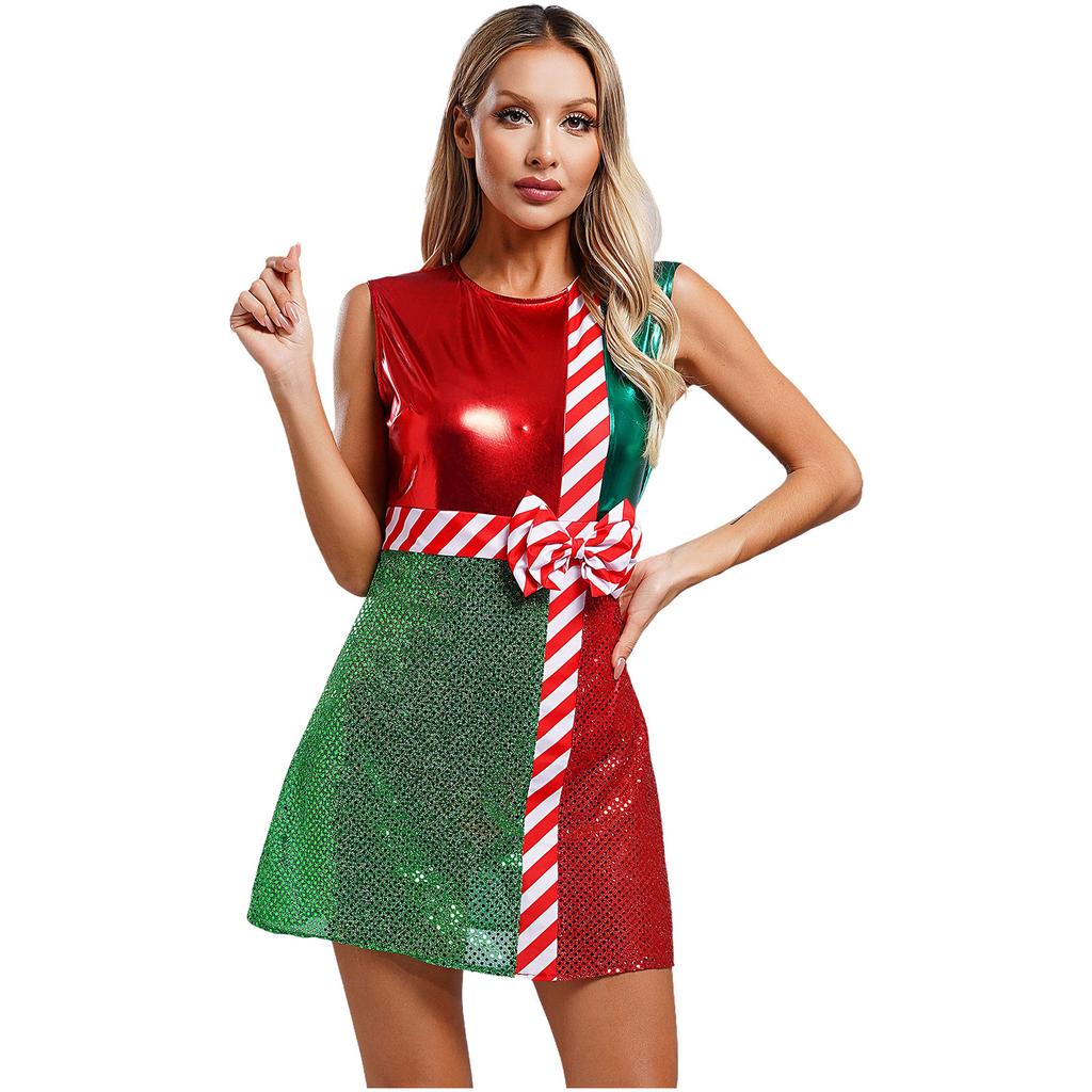 Womens Christmas Mrs Santa Dress with Safe Briefs Adult Sleeveless Sequins  Dance Dress Costume Buy cheaply on Joom