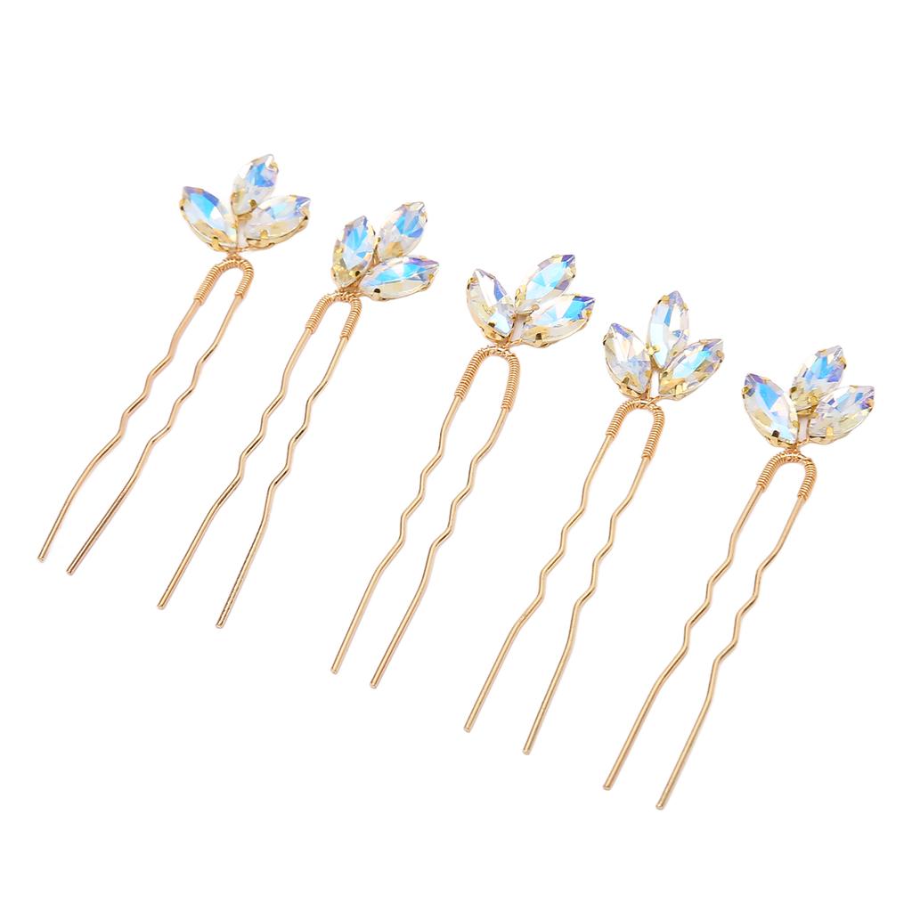 5Pcs Crystal Flower Hair Pins Simple Retro Elegant Shiny Light Rhinestone Hair Piece for Party Wedding Bouquet