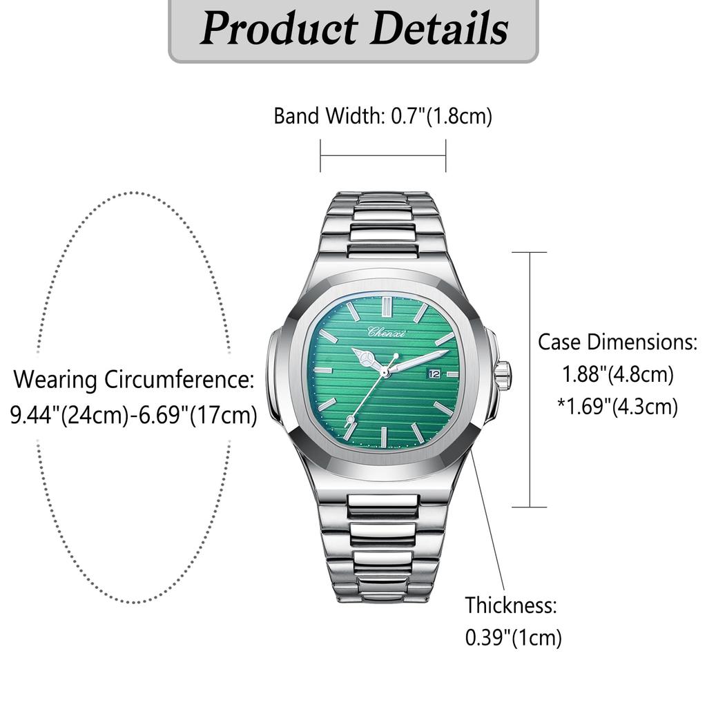 Watch Bracelet Wristwatch Seiko Square Luminous Pointer Stainless Steel Belt Quartz Watch Cool Business Everyday Green Men's Luminous Men's