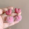 Pendant Heart Shaped Earrings Sweet Valentine's Day Earring Plush Ball Earring  Women Girls
