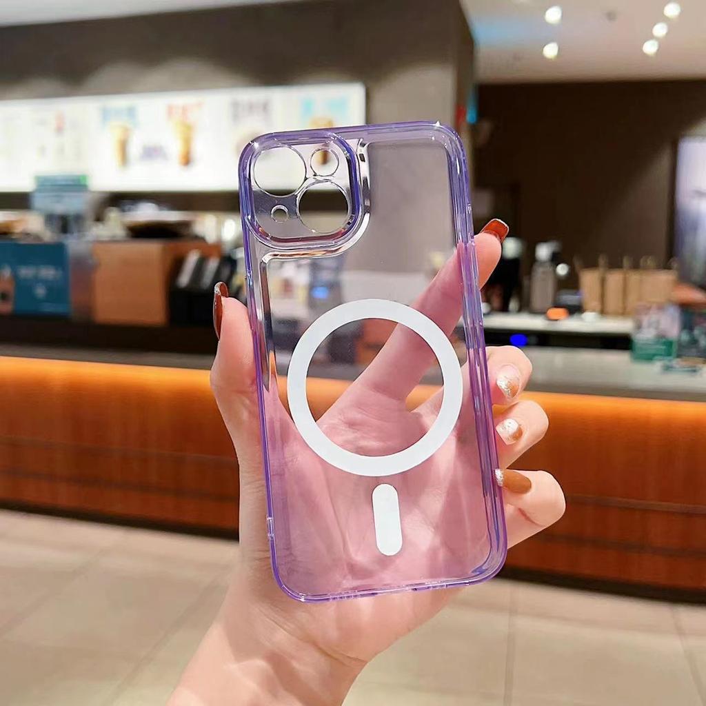 Tpu Magnetic Magnetic Empty Shell Phone Case Is Suitable for Apple 15promax Soft Shell 12/13 Transparent 14-hole Phone Case