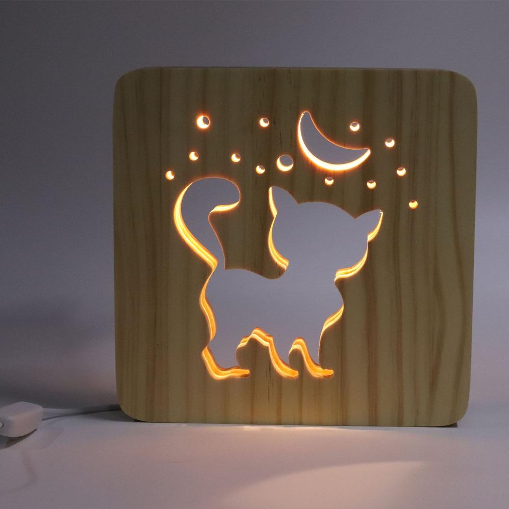 Warm White Lamp 3D Wood Light LED Light Night Light Lamp Wooden Night Lights  Home Decor