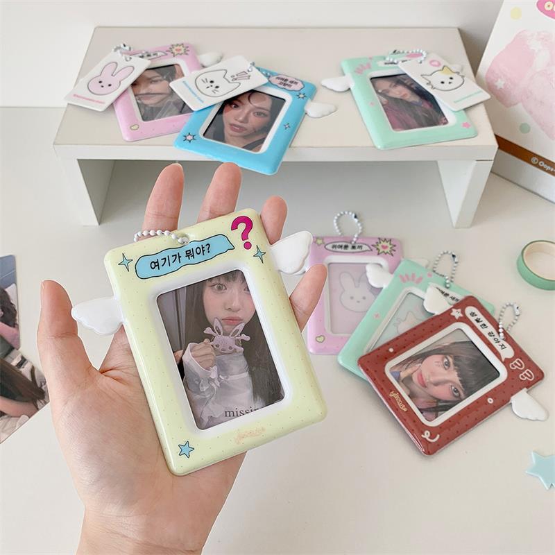 Cute Small Wings Card Holder Photocard Holder Idol Photo Display Protect Storage Card Keychain Bag Pendant Keyring Birthday Gift