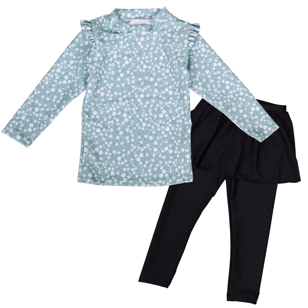 

Купальник для плавания с длинным рукавом, топ с юбкой и низ, Kids421, светло-голубой x [Тедди], детский, для девочек, раздельный, защитный, леггинсы, комплект, (140см, Цветок)