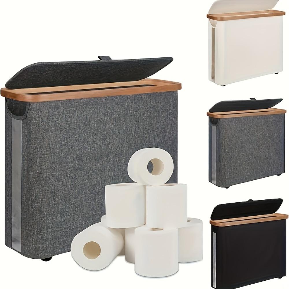 

1 шт. Бамбуковая крышка Корзина для хранения рулонов салфеток Тканевая с крышкой Складная Корзина для хранения туалетной бумаги и мелочей серый