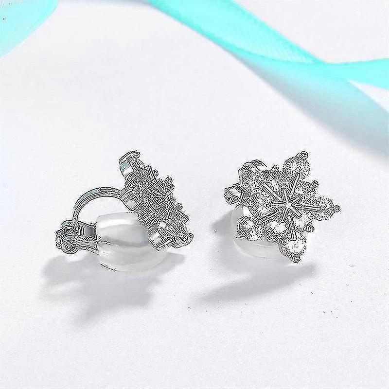 925 Silver Cubic Zirconia Snowflake Clear Zircon Statement Clip Earrings