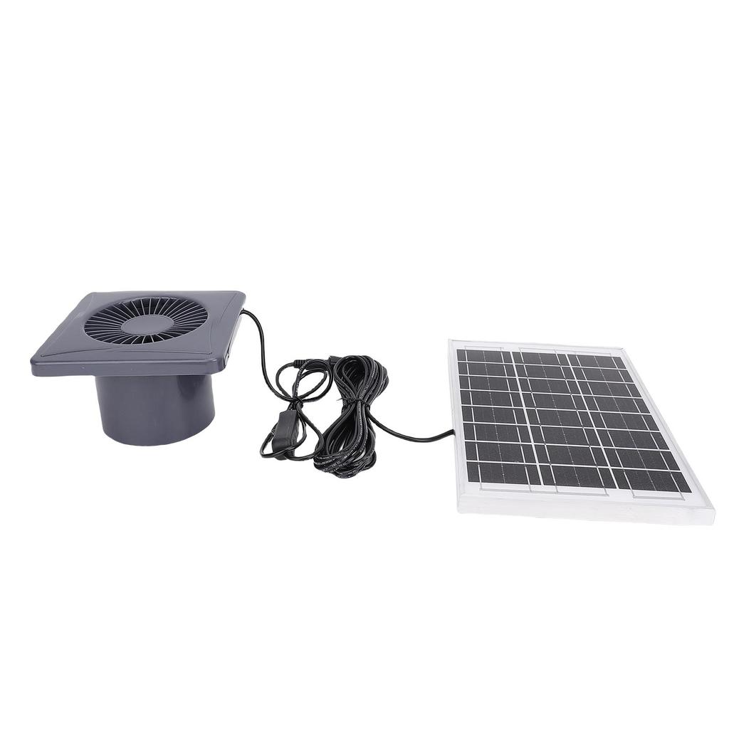 4 Inch Exhaust Fan with 6W Monocrystalline Silicon Solar Panel Grey Round Solar Vent Fan for Chicken Coop Greenhouse