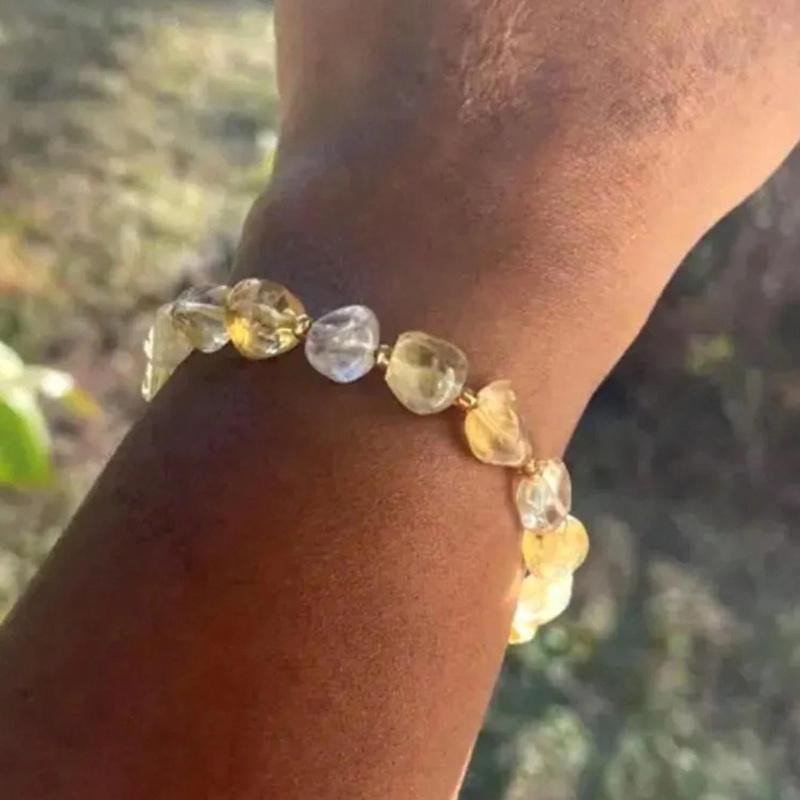 1pc Citrine Bracelet - Natural Stone Dainty Irregular Shaped Chip Stone Crystal Bracelet- Adjustable Jewelry Gift for Women Men