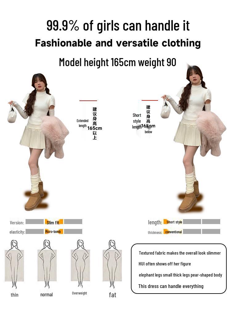 Influencer-Style High-Waist Pleated A-Line Skirt with Sweet Bow Tie for Women - Autumn/Winter