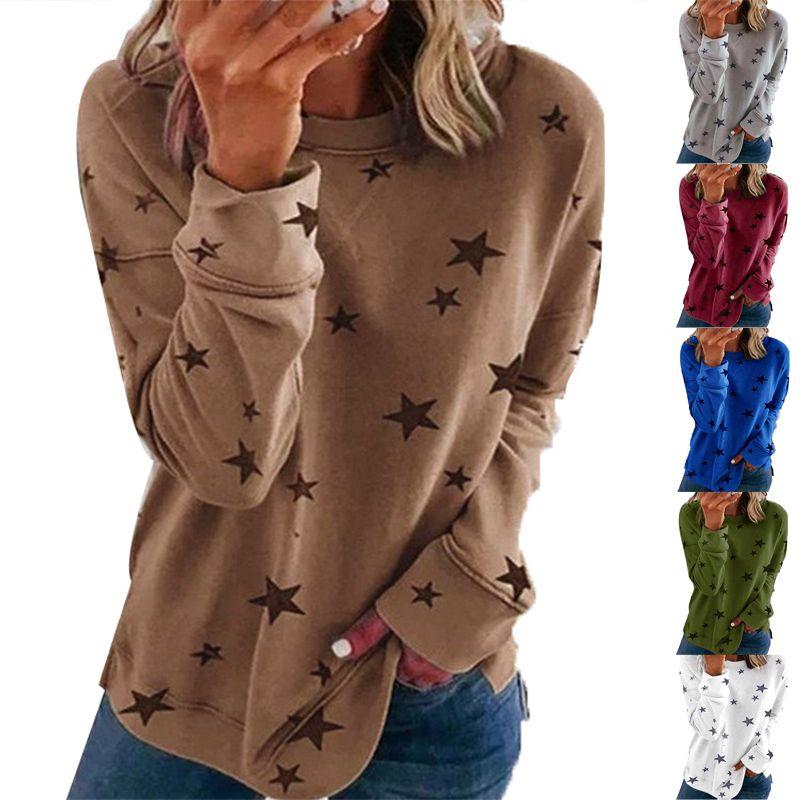 Tunic Casual Women Crew Neck Long Sleeve T Shirt Loose Star Print Tee Blouse Top
