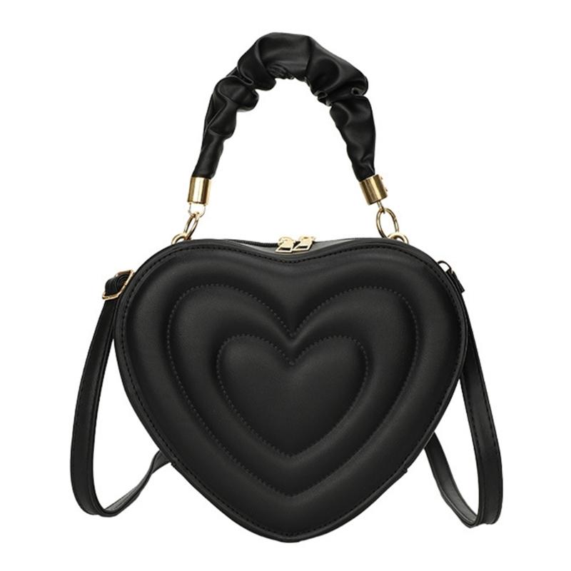 

Fashion Cute Heart Shape Shoulder Bag PU Leather Solid Small Handbag with Top Handle Crossbody Bag Purse for Women чорний