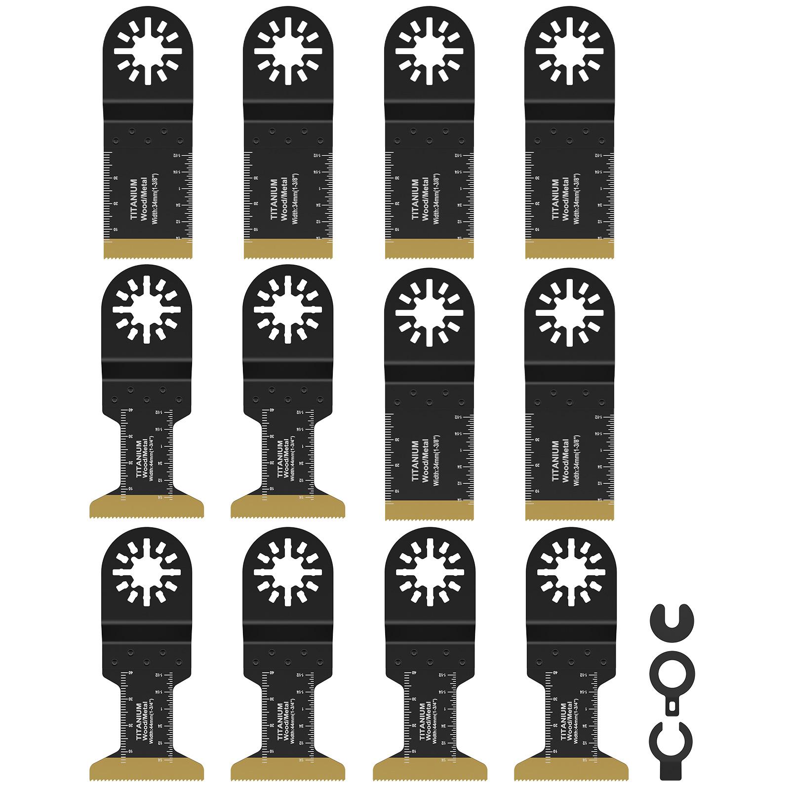 

12Pcs Titanium Oscillating Saw Blades Set 1.34/1.73inch Multipurpose Bi-Metal Oscillating Multitool Saw Blades Cutting Tool