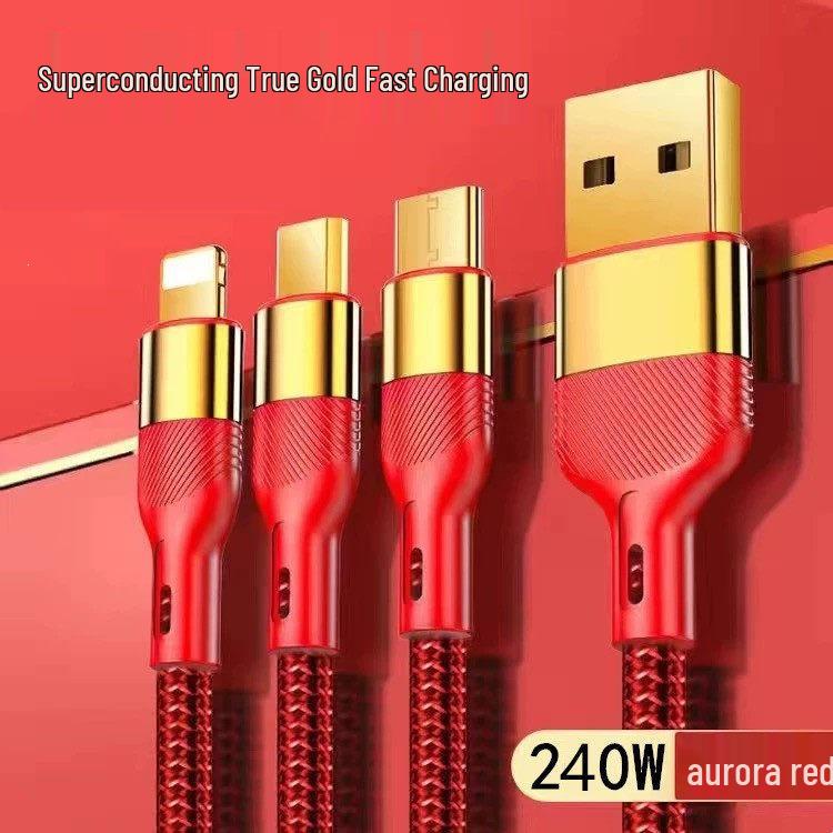 200W Three-in-One Super Fast Charging Cable for Apple 14/15/16/17 and Huawei Devices