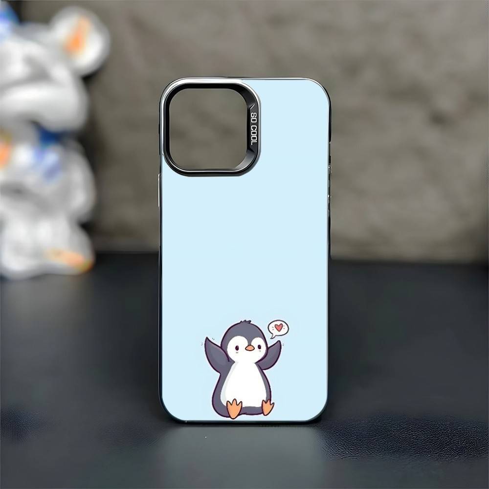 Penguin Phone Case For iPhone17,16,15,14,13,12,11 Plus,Pro Max Black Matte Shockproof Cover