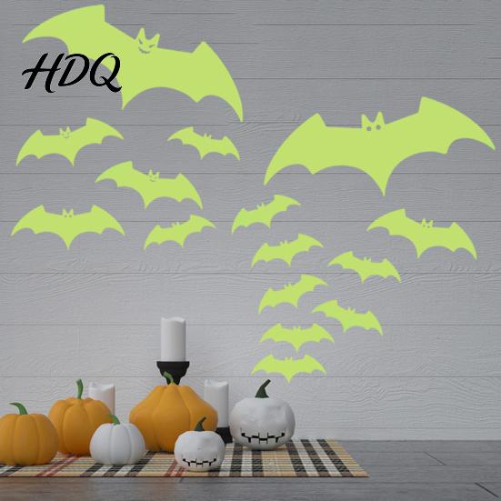 Glow Stickers Halloween Glow-in-the-Dark Bat Wall Stickers Luminous Cartoon Flying Bats Decals for Ceiling Door Window Decor Self-Adhesive Reusable