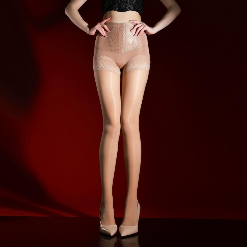 One Piece Luxury Oil Glossy Women Pantyhose 8D Summer Slim Waist Body Shaper Extra Large Lace Patchwork Seamless Tights Hosiery