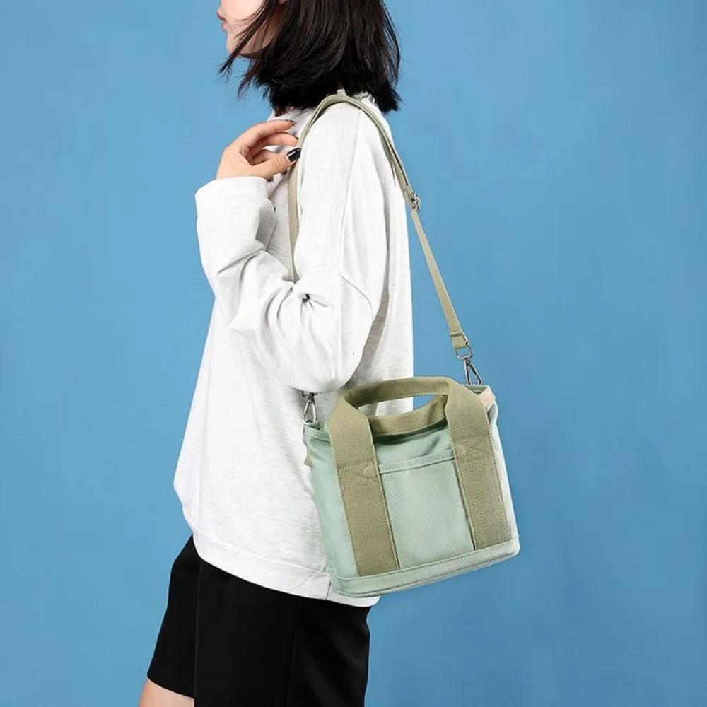 Women Small Bag with Zipper Fashion Lady Single Shoulder Portable Thickened Canvas Mobile Phone Bucket Tote Bag