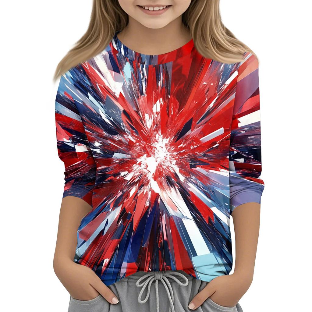Children's Fashion Printed Round Neck Three-quarter Sleeve Top Casual T-shirt