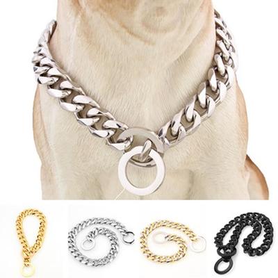 15mm Stainless Steel Gold Dog Chain Choker Necklace Thick Cuban Link for Pitbull Dog Collar Pet Collars Chihuahua Correa Perro