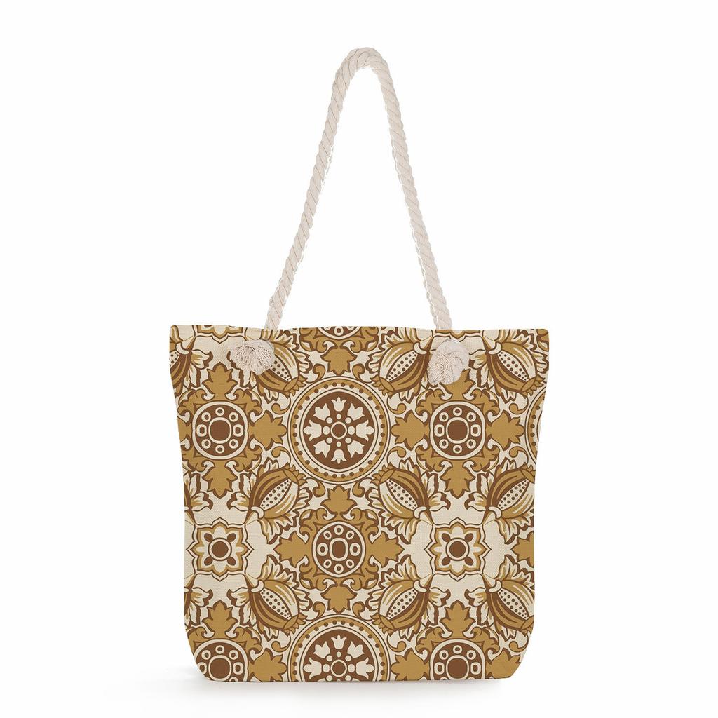Multifunctional  Flower Printed Thick Rope Shoulder Beach Bag 7588