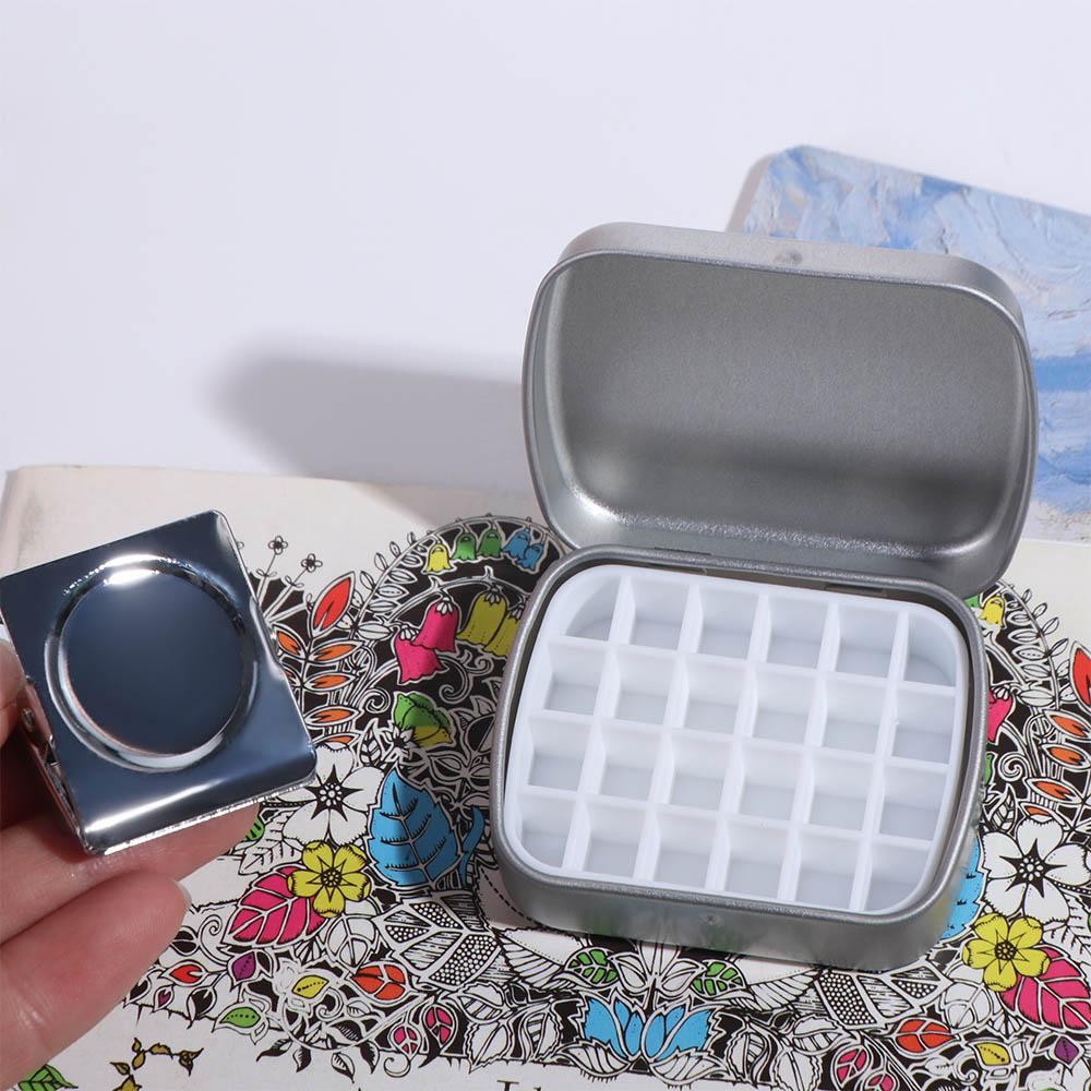 Portable 12/24 Grids Watercolor Box Empty Paint Pigment Box With Clip  Art Accessories