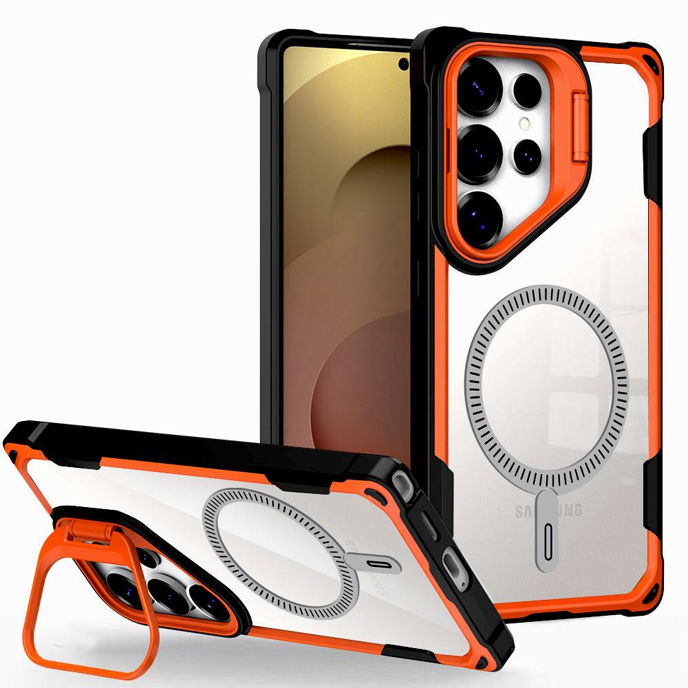 Luxury Transparent Shockproof Armor Case For Samsung Galaxy S25 S24 Ultra Plus Edge S25Ultra Magsafe Wireless Charge Stand Cover