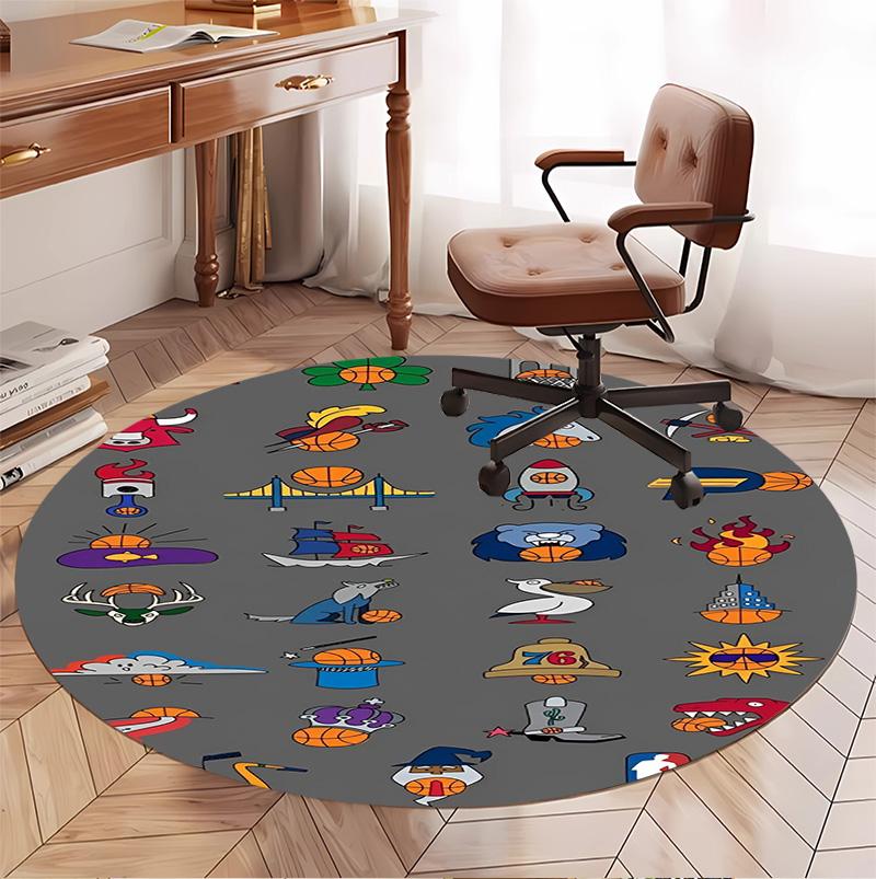 NBA Basketball Pattern Round Rug, Indoor/Outdoor Mat, for Picnic, Gameroom, Bedroom, Office, Living Room, Home Decor Carpet, Birthday Gift