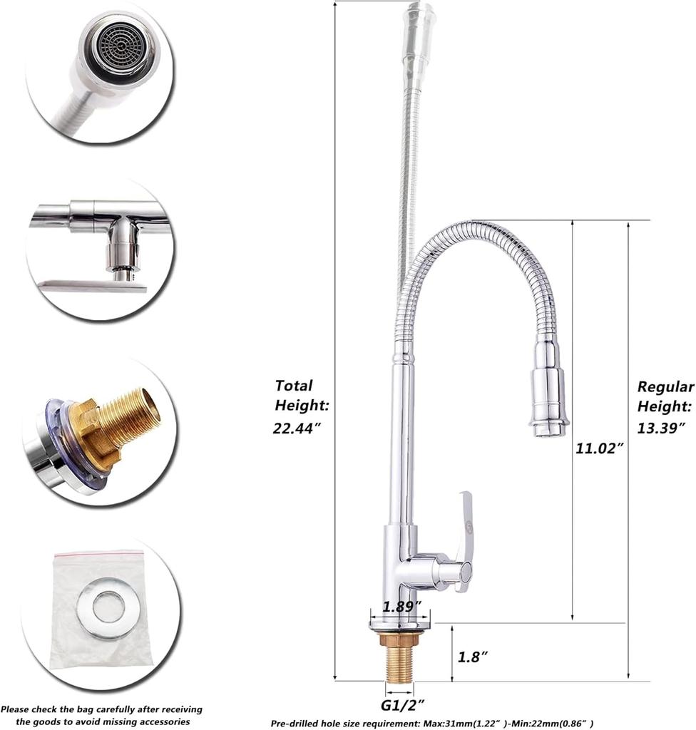 KAWAL Modern Single Lever Chrome Finish Kitchen Tap Flexible Pull Out Single-Tube Cold Water Basin Taps Sprayer Kitchen Faucet