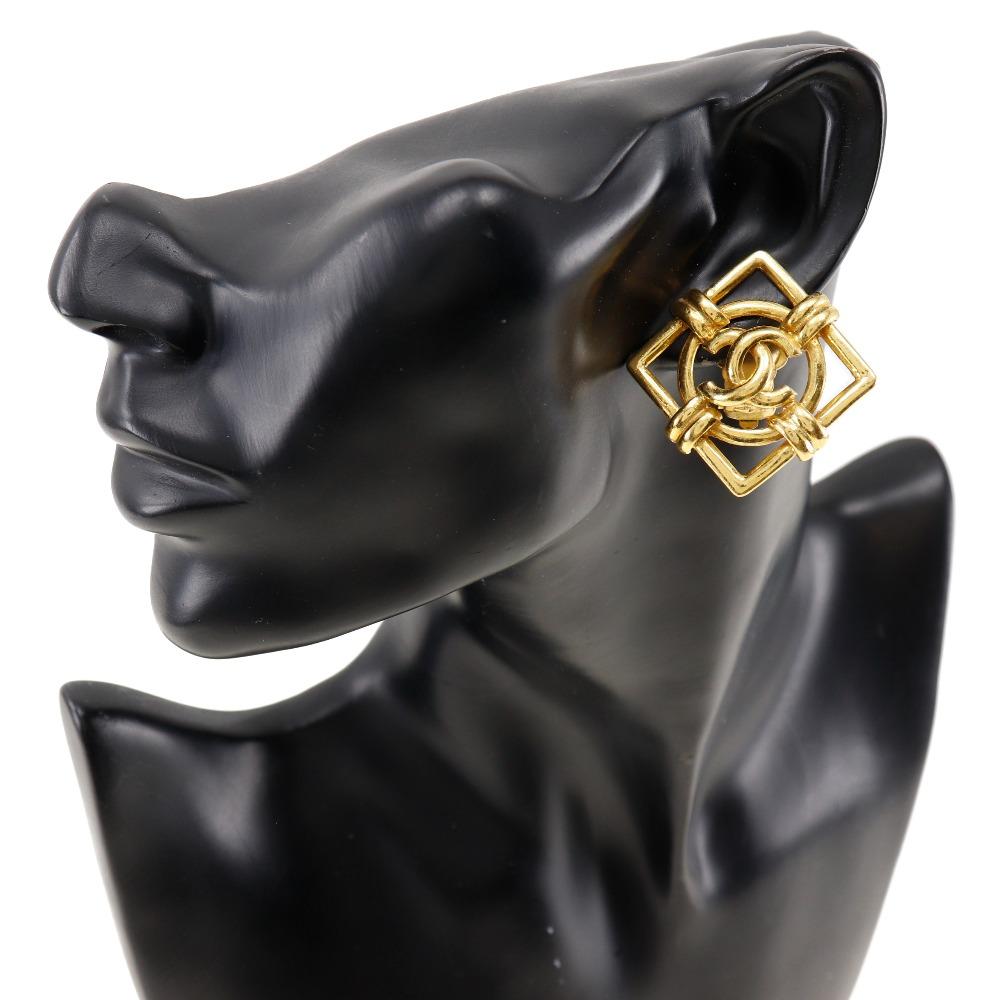 CHANEL Earring Plated Gold Square 18.7g Women Used