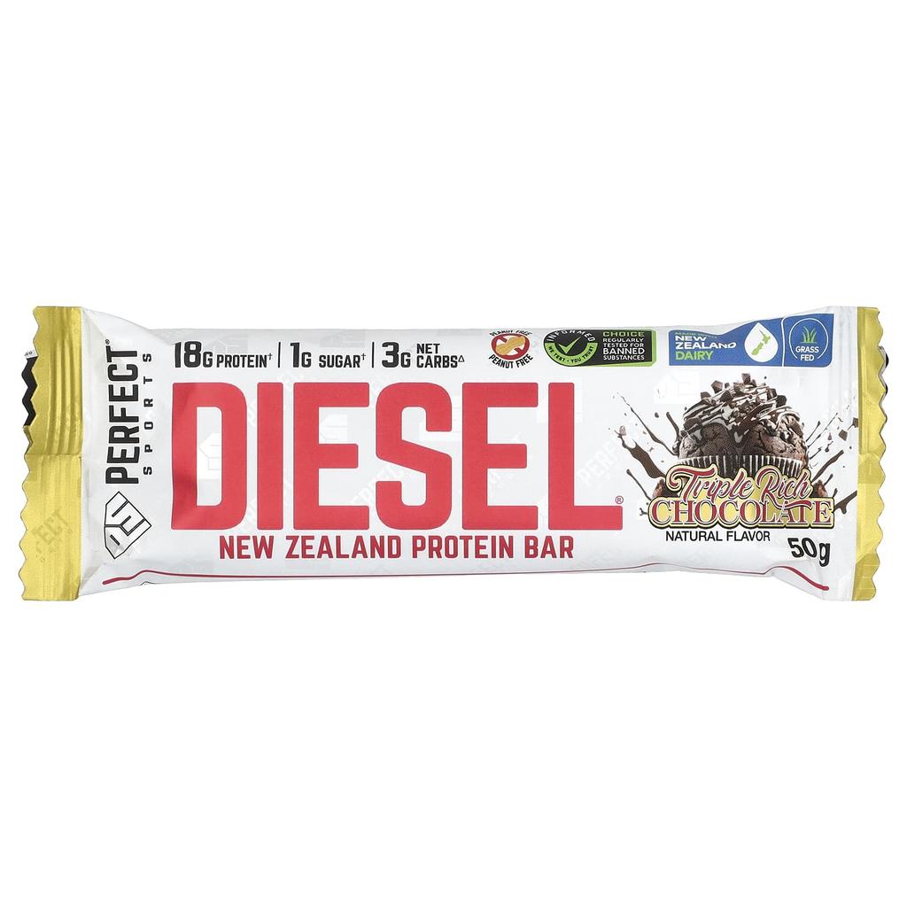 PERFECT Sports, Diesel, New Zealand Protein Bar, Triple Rich Chocolate, 12 Bars, 50g Each