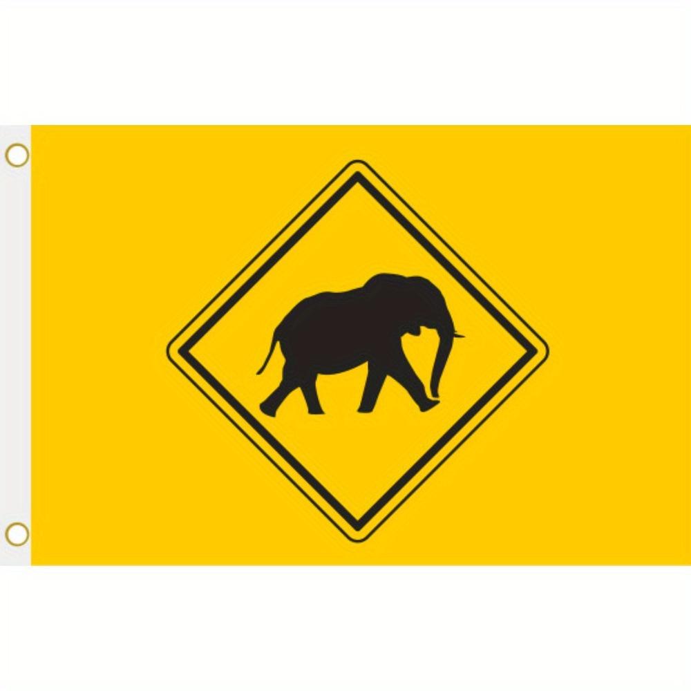 1pc Heavy Duty Warning Flag with Large Black Elephant Design, 91.44x152.4 cm Outdoor/Indoor Banner for Construction Sites, Zoos, Wildlife Parks, Durab