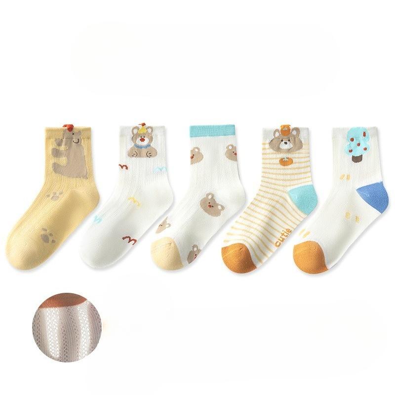 1-15 Years Children 5 Pairs Socks Spring and Summer Thin Mesh Crew Socks