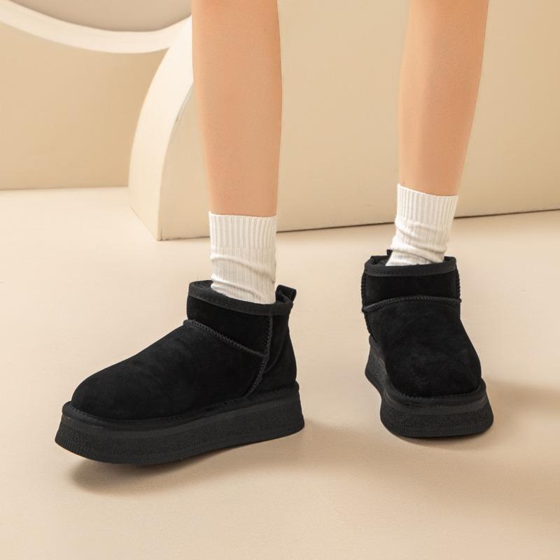 Muffin Schneestiefel mit dicker Sohle Damen Echtleder Winter Neu Rutschfest Erhöhend Baumwollschuhe Warm und Samt Kurze Stiefel