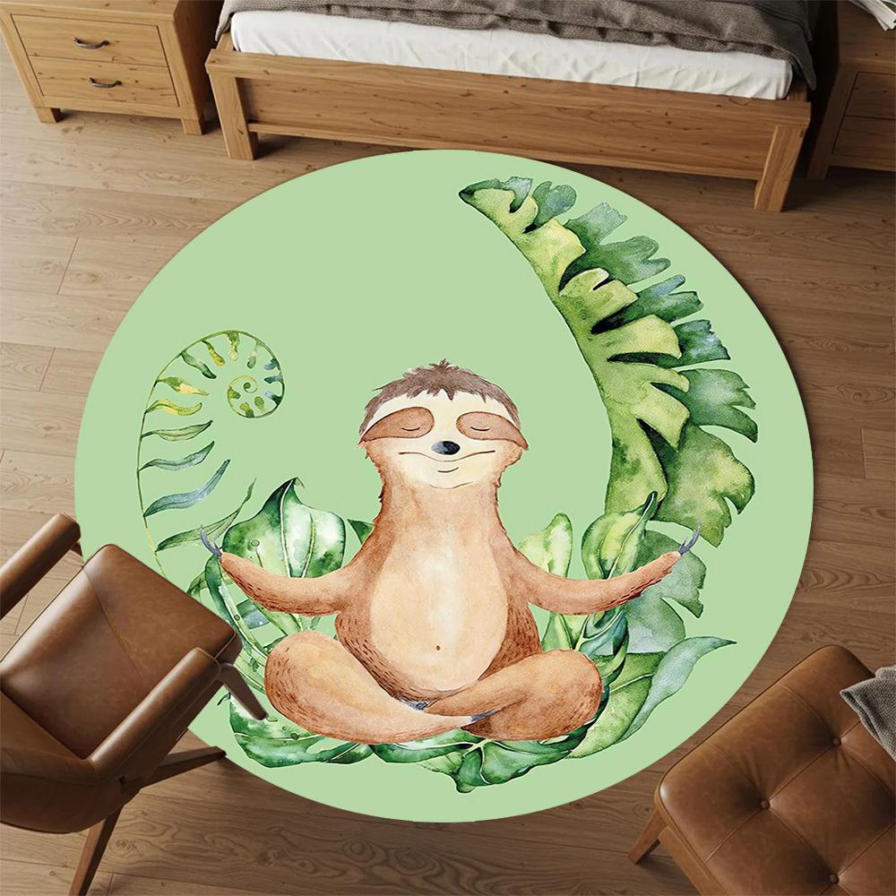 1pc Sloth Yoga Round Chair Mat Area Rug - Non-Slip, Floor Mat for Office, Bedroom, and Indoor Decor C1118072