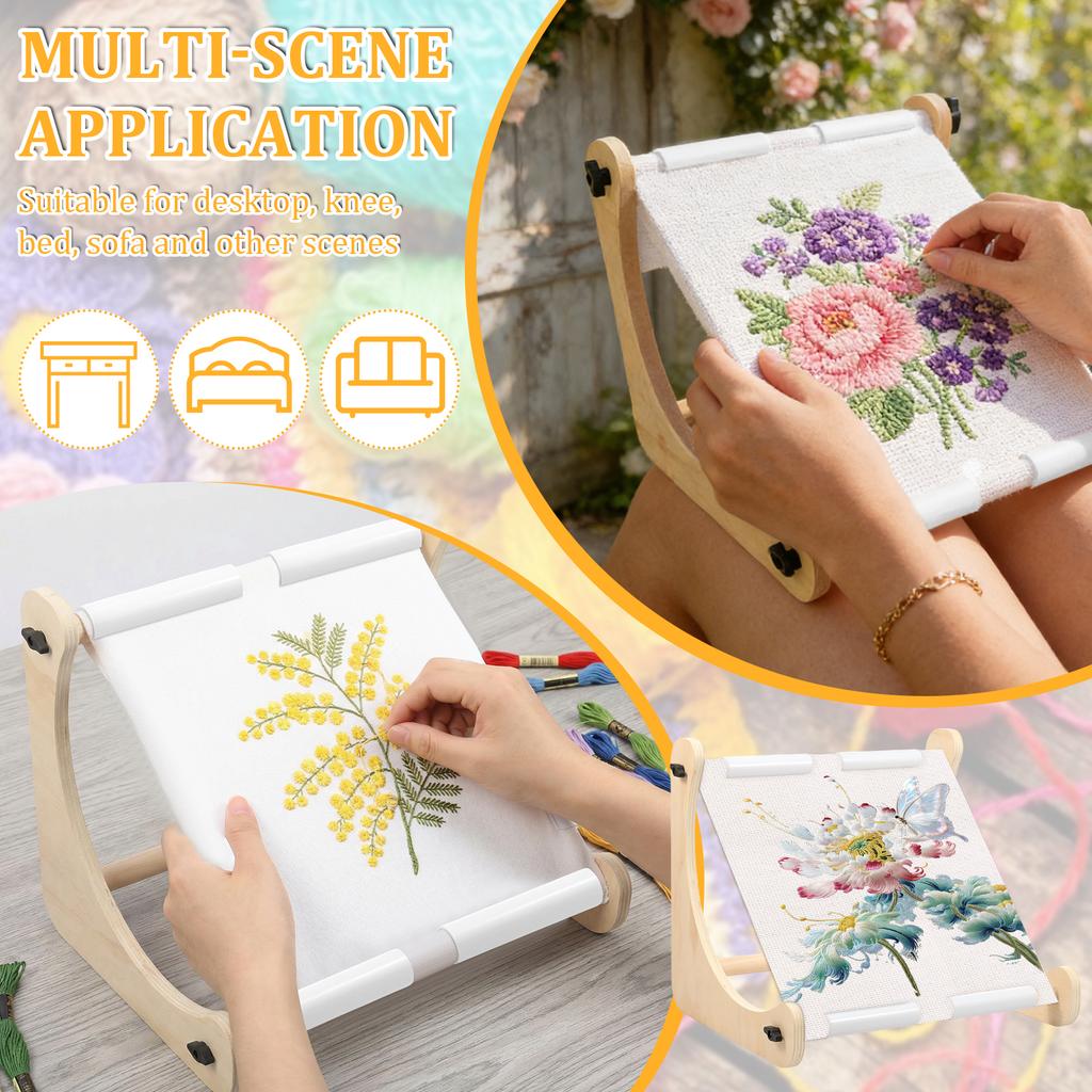 1 Set Wooden Cross Stitch Lap Stand Adjustable Embroidery Hoop Stands Cross Stitch Scroll Frame for Embroidery Sewing Supplies