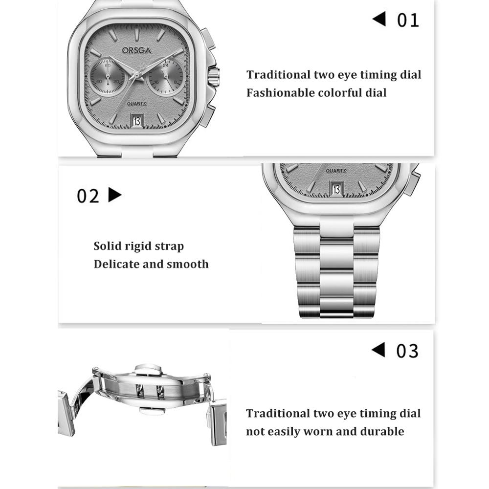 Women's S Elegant Dress Watch with Golden Stainless Steel Band Square Green Dial Waterproof Quartz Wristwatch with Luminous Hand
