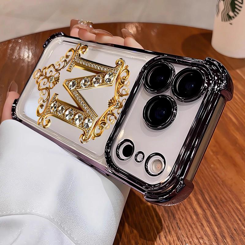 

Diamond Golden M Pattern New Electroplated Transparent TPU Case For iPhone 17 Pro Max Air 16 15 14 Plus 11 12 13 Bumper Cover iPhone 12 Pro
