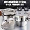 3 in 1 Kitchen Basin Grater, Colander Cutter   with Strainers 10.2 Inch Stainless Steel Mandoline Rice Washing Pasta Mixing Dough Knding Bowls
