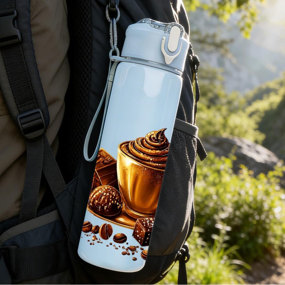1PC Coffee Cup Bean Art 750ml Color Plastic Sports Water Bottle Leakproof Flip Straw Lid Suitable for Sports Office Home Use
