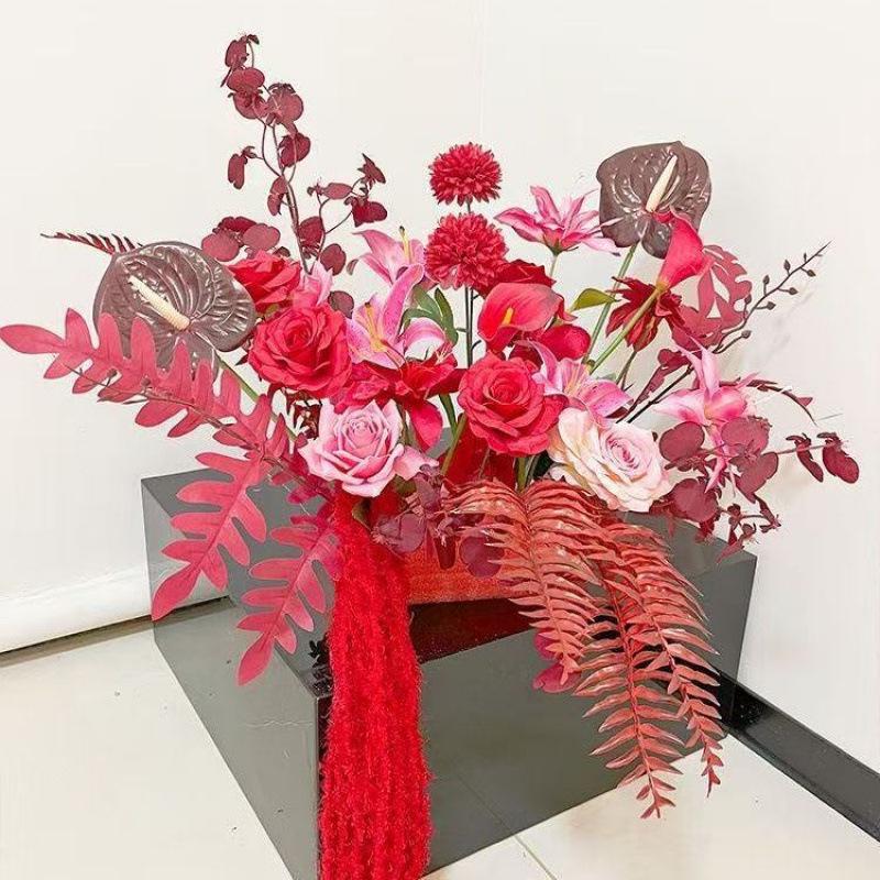 Red Floral Wedding Table Arrangement for Living Room or Bedside Decor