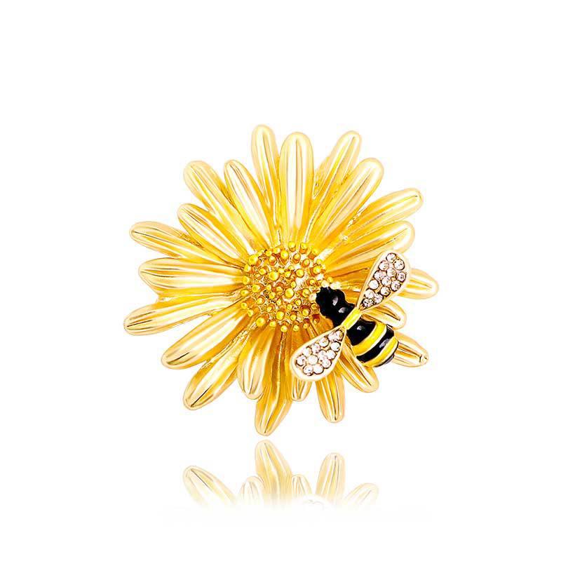 Dripping Rhinestones Chic Sweet Daisy Bee Brooch Female, Stylish Matte Corsage Jacket Accessories