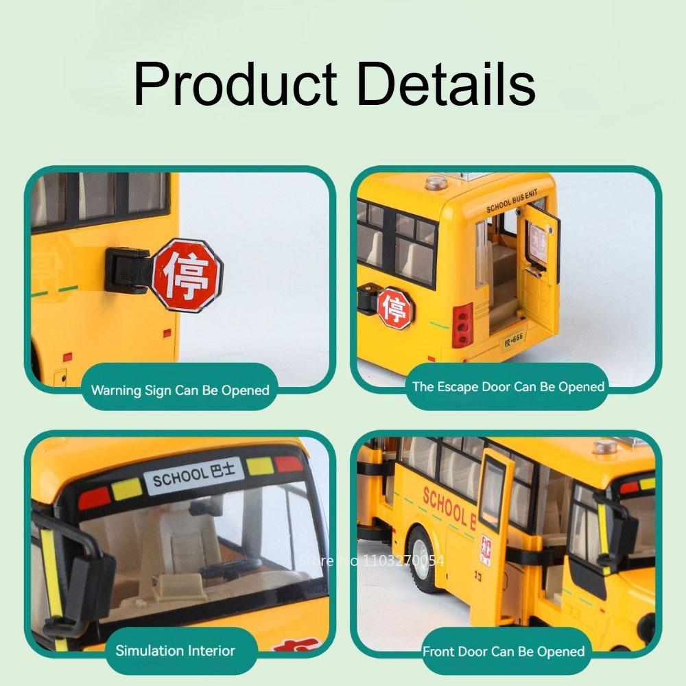 Große Größe 1:24 Legierung Trägheits Schulbus Die-Cast Modell Spielzeugauto Türen Öffnen Sound Licht Rückziehbar Miniatur Fahrzeug Schülergeschenk