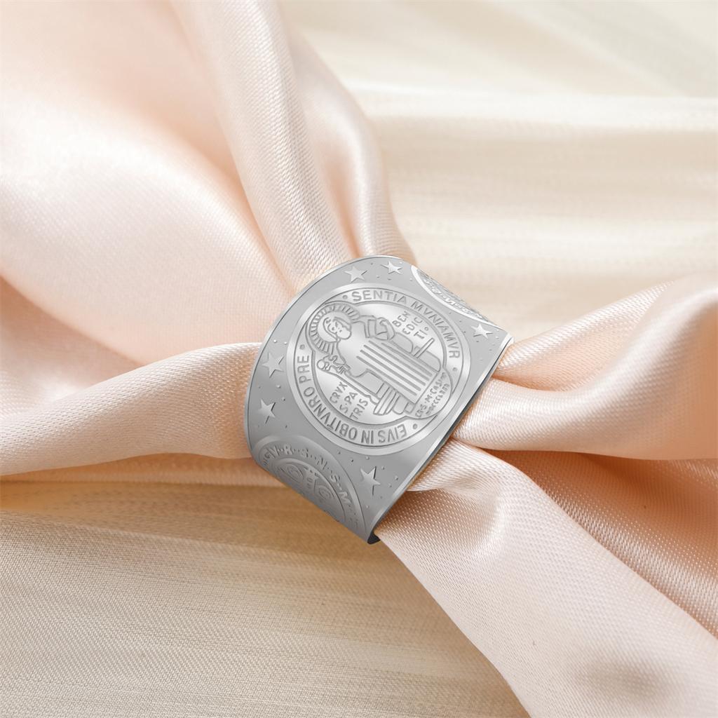 EUEAVAN Saint Benedict Ring Stainless Steel Christian Pray Blessed Adjustable Ring for Men Religious Amulet Jewelry Gift