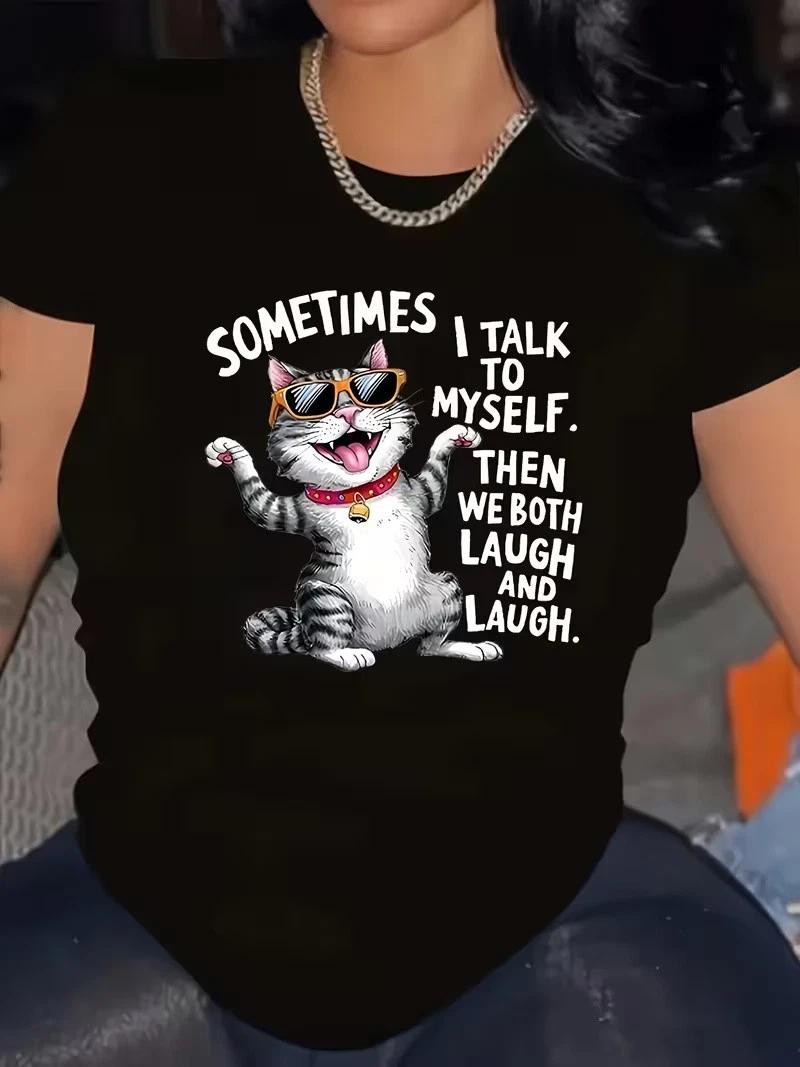 

Cartoon Cat with Fashion Glasses & Bell Graphic T-Shirt XL