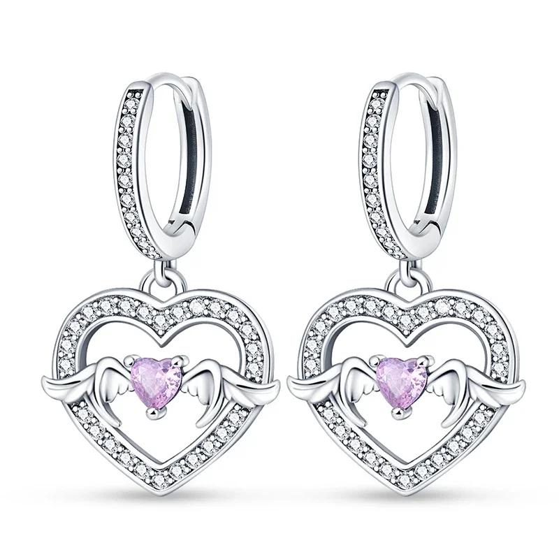 925 Sterling Silver Love Feather Moon Star Heart Earrings Fit Original Charms Hoop for Women Girls Stud Earring Jewelry Gifts